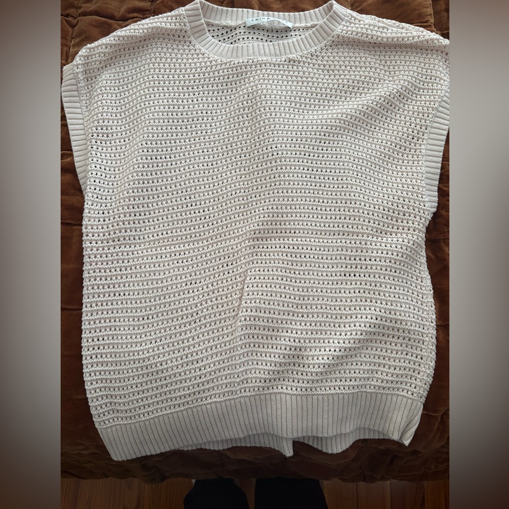 Trina Turk Off White Knit Sleeveless Sweater, Size L